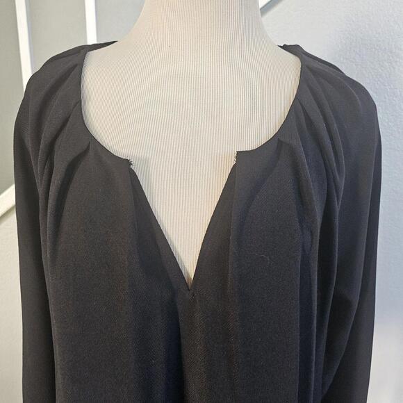 DKNY  Long-Sleeve Pleated Keyhole Black Blouse Women's Size XL - Picture 2 of 10